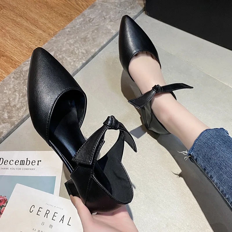 

Bow Shoes Sandals Closed Heel 2021 Summer Suit Female Beige Med Clear Black Elastic Band Girls Block Comfort New Fashion