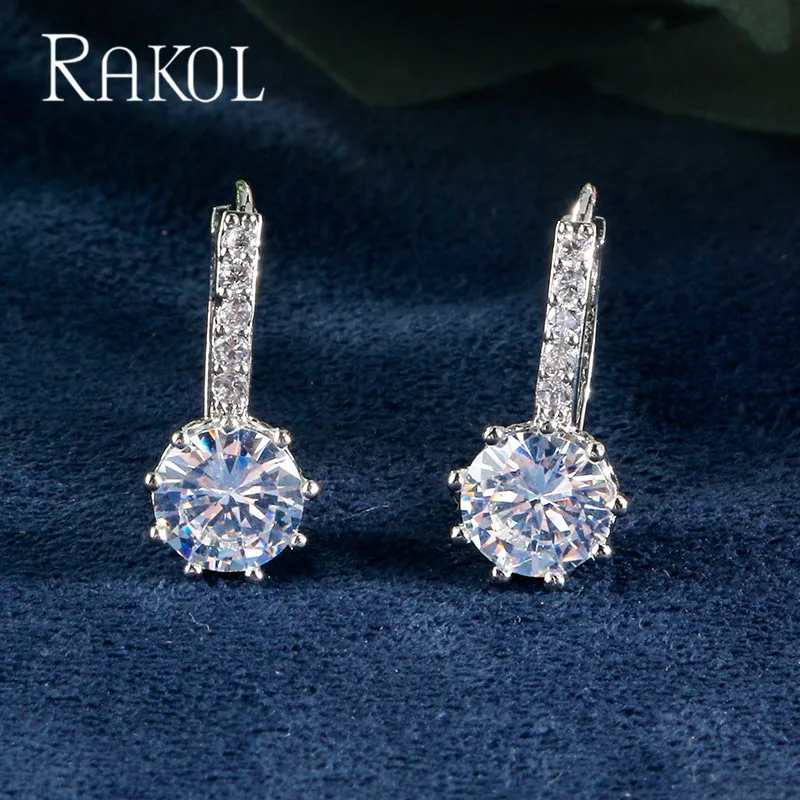 

RAKOL New Popular Round Cubic Zirconia White Gold Color Hoop Earrings for Women Fashion Jewelry Wholesale Cheap Factory Price