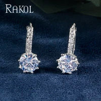 rakol new popular round cubic zirconia white gold color hoop earrings for women fashion jewelry wholesale cheap factory price