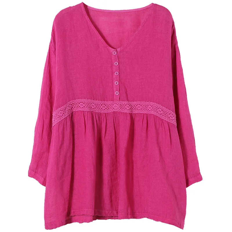 

SOUL OF TIGER Summer Japan Style 2021 Ladies Vintage Linen Shirts Women V-Neck Casual Loose Blouses Girls Button Tops Plus Size