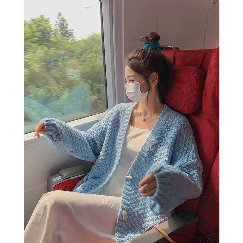 Вязаный кардиган Женский мягкий восковой свитер вязаный свободный фасон на