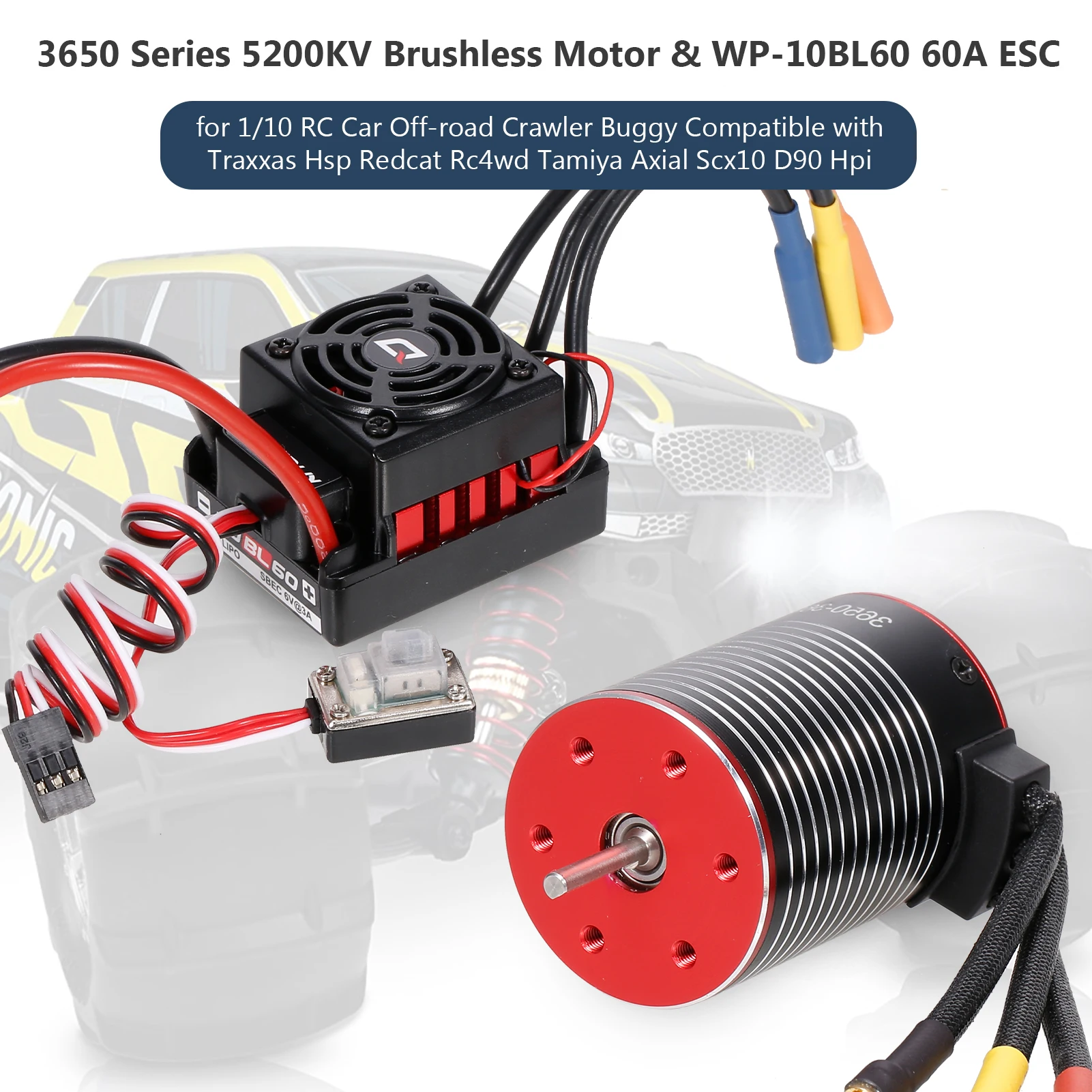 3650 3600/4500/5200KV бесщеточный двигатель И Hobbywing WP-10BL60 60A ESC водонепроницаемый