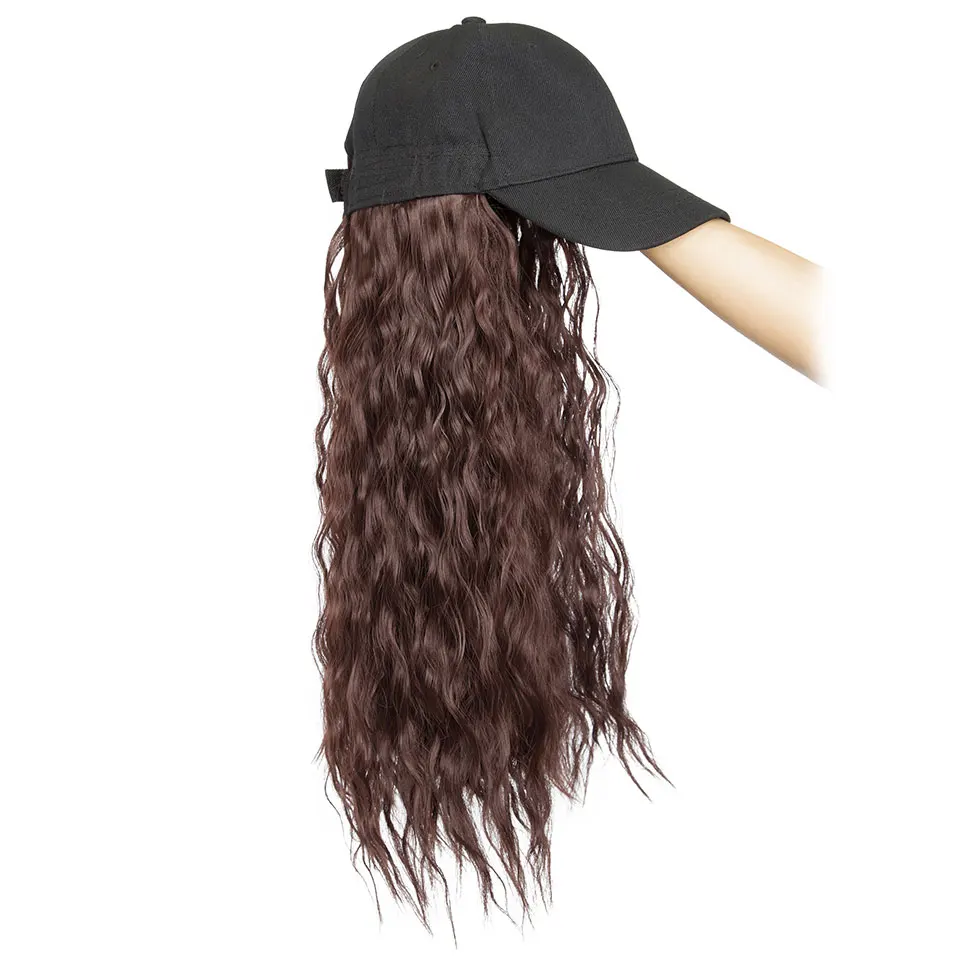 SNOILITE 18inch Long Wavy hair extension with black cap Synthetic extension hair for Girls Party new style intergrate cap hair