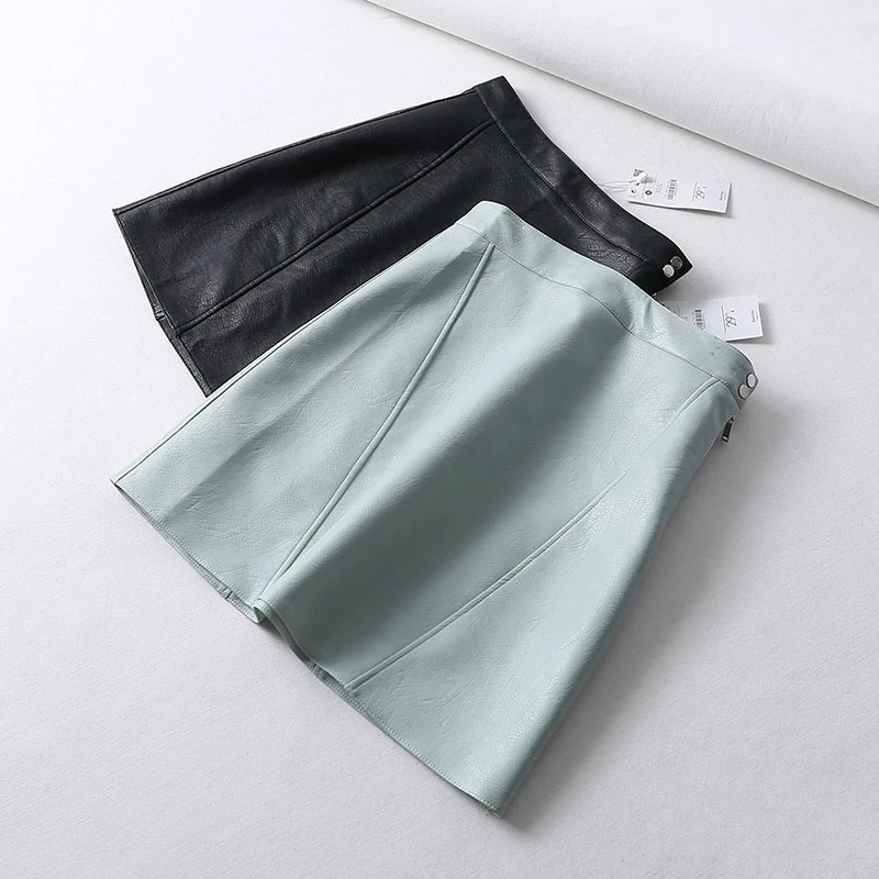 Короткая юбка из искусственной кожи в европейском стиле Мини-юбка