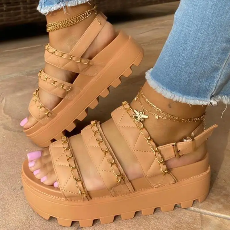

Big Size 35-43 Brand New Summer Women's Sandals Platform Fashion Chain Wedges Heels Women Sandals Casual Beach Lady Shoes 2021