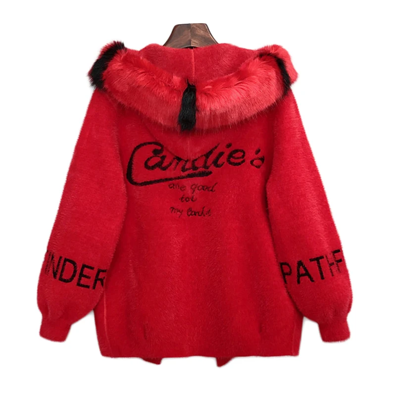 Imitation mink Fur coat Women short jackets with fur fur collar hooded jacket Autumn jacket famale Letter print Outwear 292
