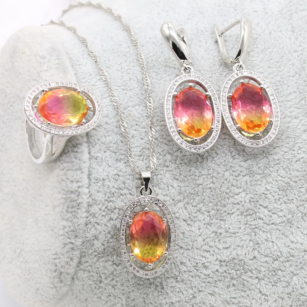 XUTAAYI Wedding Jewelry Sets Multicolor 925 Silver Earrings For Women Luxury Bracelet Rings Bridal Pendant Necklace Set | Украшения и