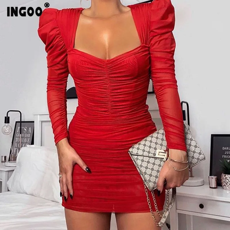 INGOO 2020 сексуальное Бандажное мини платье женщин весенние Клубные наряды рукавами