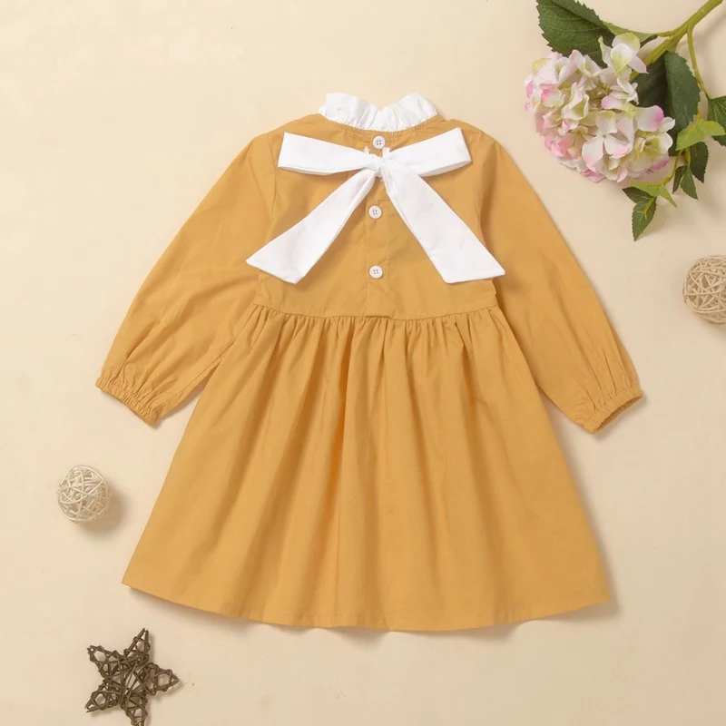 

Autumn Cute Casual Solid Color Dress Kids Girl Long Sleeve Children Princess Dresses For Kids