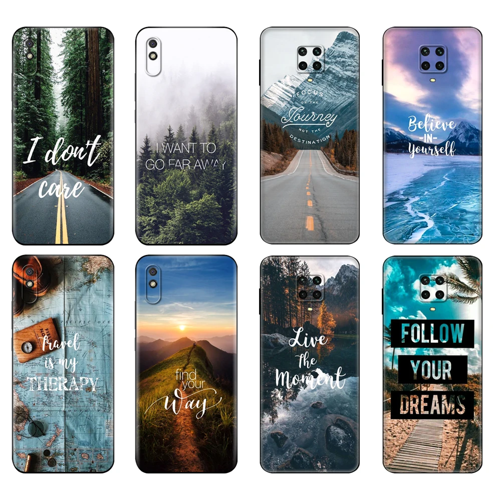 

Black tpu Case For Xiaomi Redmi 7A 8 8A 9 9A 9C Case Redmi Note 8T 8 Pro T Note 9 9S 9 Pro Case Travel mountain sea beach quotes