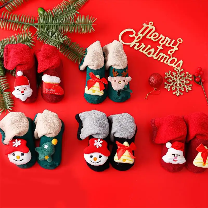 

Рождественские детские длинные теплые носки до колен для младенцев Детские Зимние аниме для новорожденных Новогодняя махровая хлопковая о...