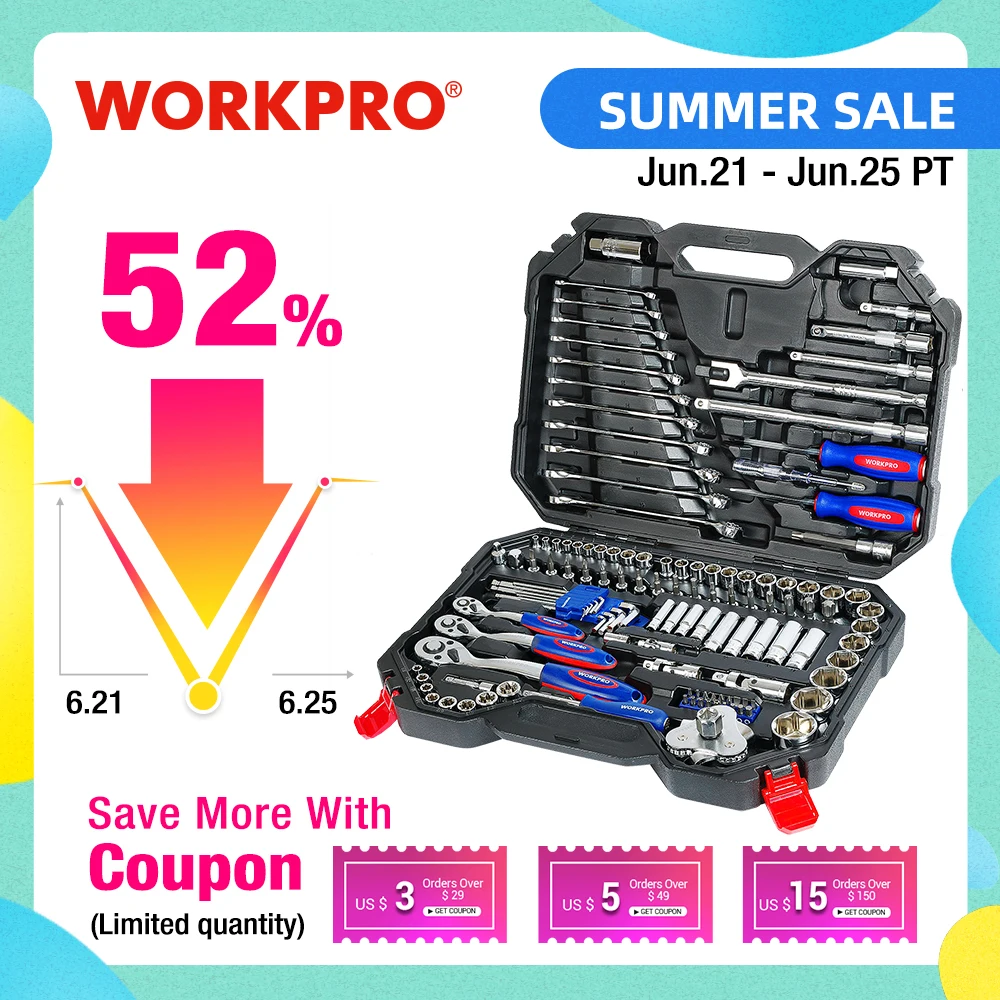 WORKPRO Tool Set Hand Tools for Car Repair Ratchet Spanner Wrench  Socket Set Professional Bicycle Car Repair Tool Kits