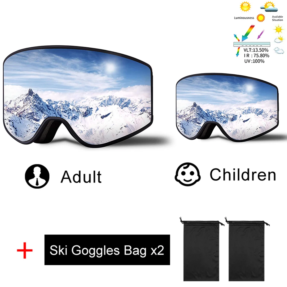 

Parent Child Ski Goggles 2 Pack Set Snowboard Anti-Fog Skiing Glasses UV400 for Famliy Men Women Kids Outdoor Sport Snow Eyewear
