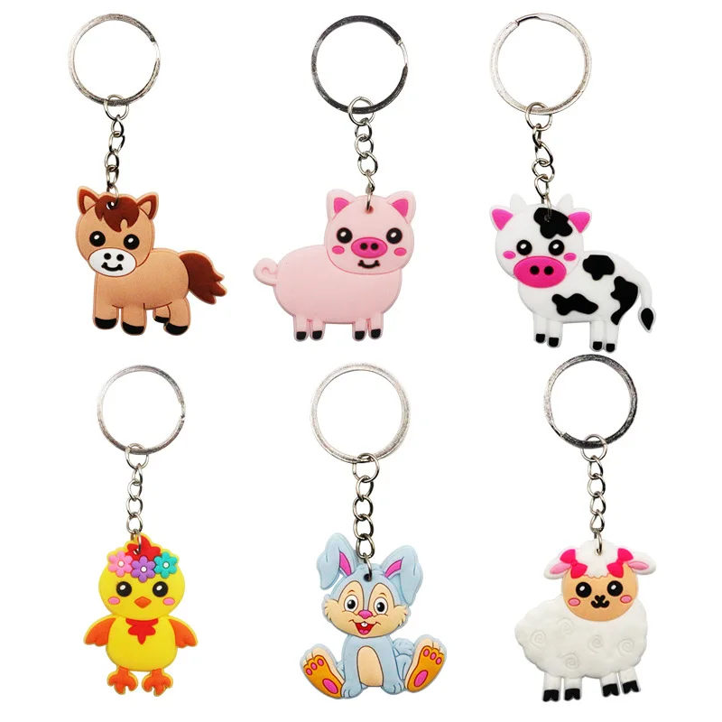 

6 piece Farm Birthday Party Animal keychain Set for Kids Cow Foal Sheep Horse Pig Chick Rabbit Bunny Easter Decoration