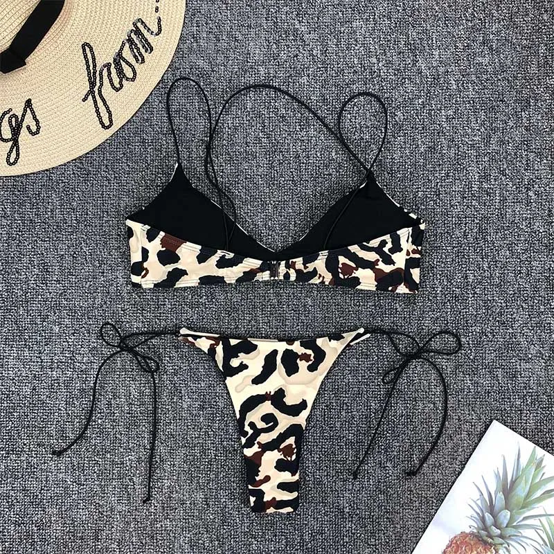 

2020 New Sexy Leopard irregular shoulder straps Bikini Women Swimwear Female Swimsuit Two-pieces Bikini set
