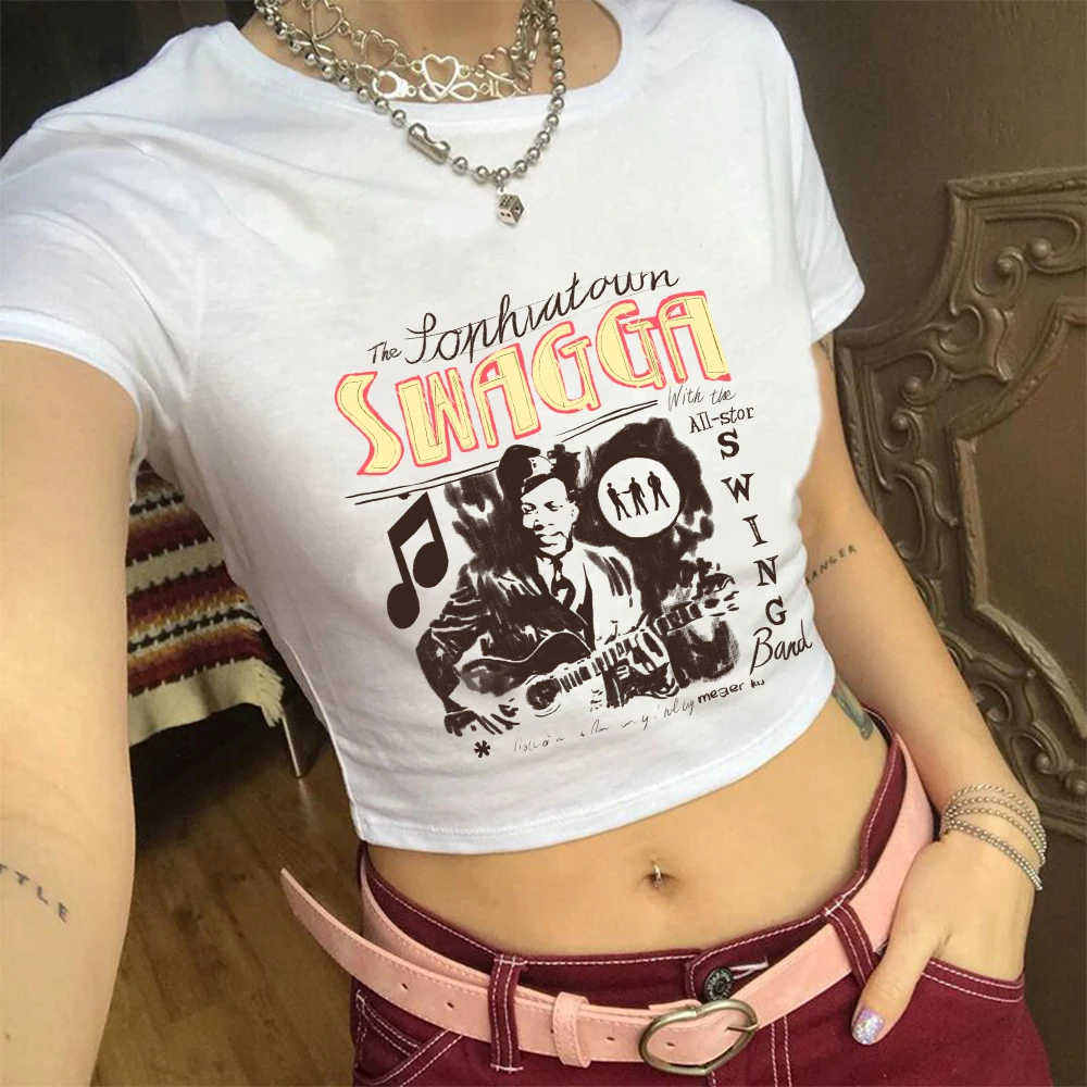 

Женский винтажный топ с буквенным принтом, летний хлопковый топ с коротким рукавом и круглым вырезом в стиле Харадзюку, Y2k, повседневная сек...