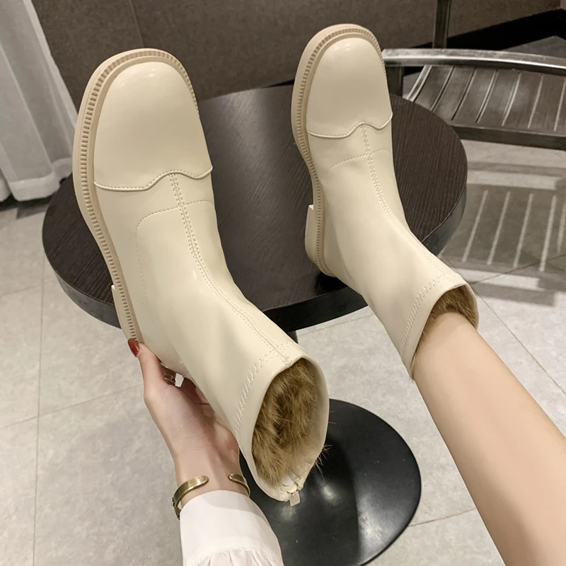 

Rimocy Fur Thicken Warm Ankle Boots for Women 2021 Zipper Thick Bottom Short Booties Woman Autumn Winter Ladies Platform Shoes