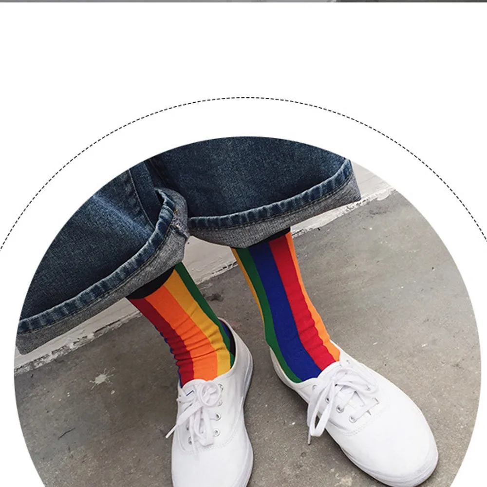 Хлопковые носки в радужную полоску зимние женские теплые разноцветные с принтом