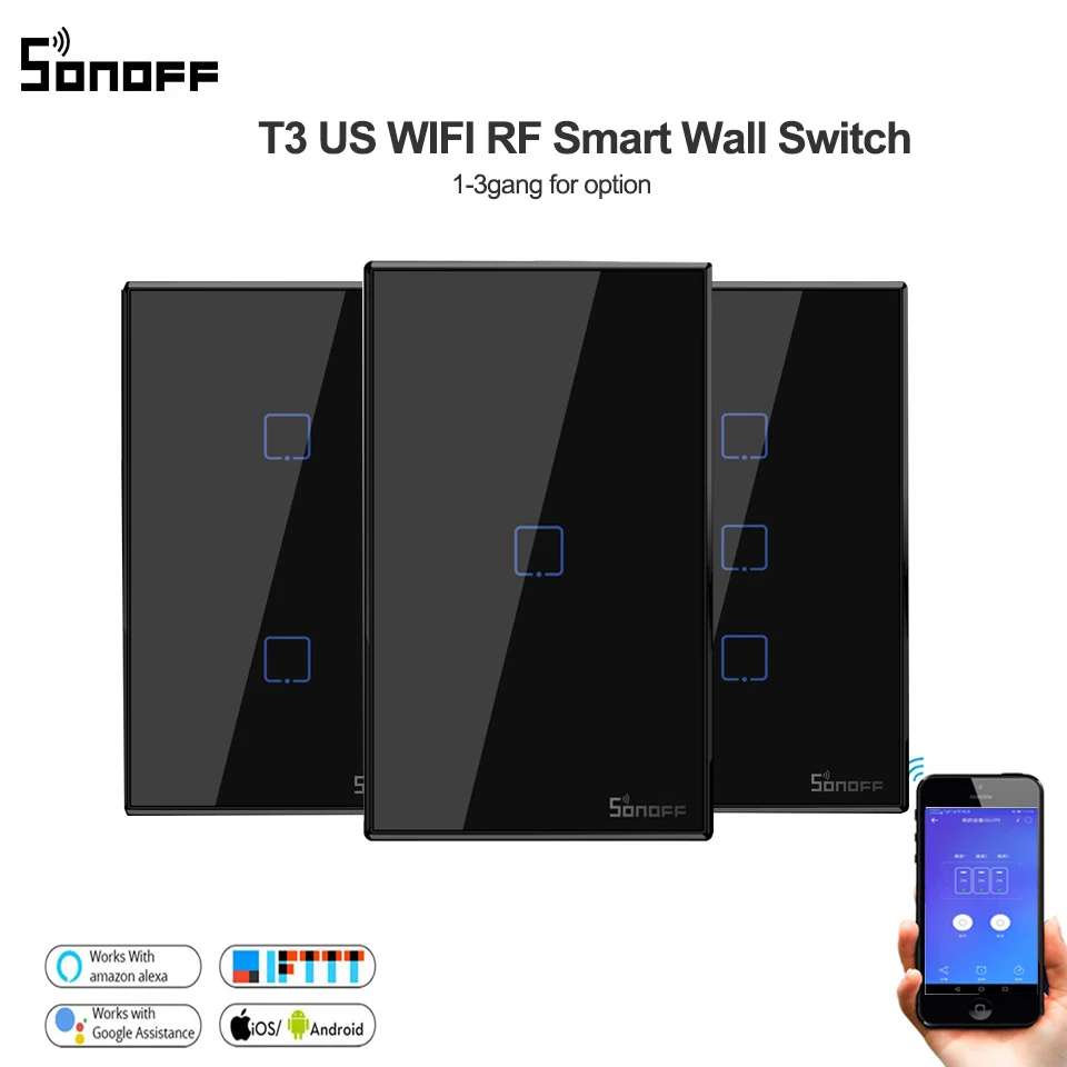 Умный выключатель Sonoff T3 1/2/3 клавиши Wi Fi сенсорный/433 RF/APP дистанционный умный дом