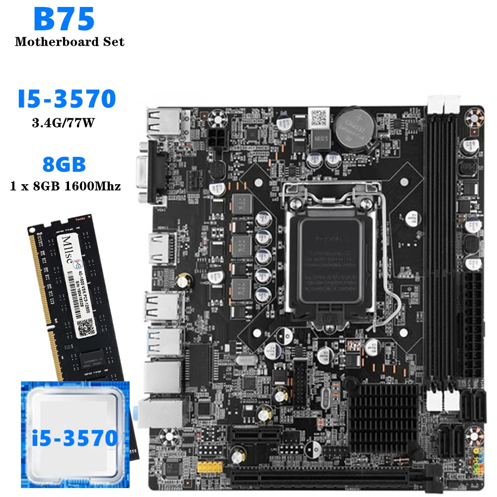 Conjunto de Placa base B75 LGA 1155, Intel Core I5 3570 CPU, 8GB, 1600MHz, memoria DDR3, SATA III, USB 3,0, Mianboard, combinación