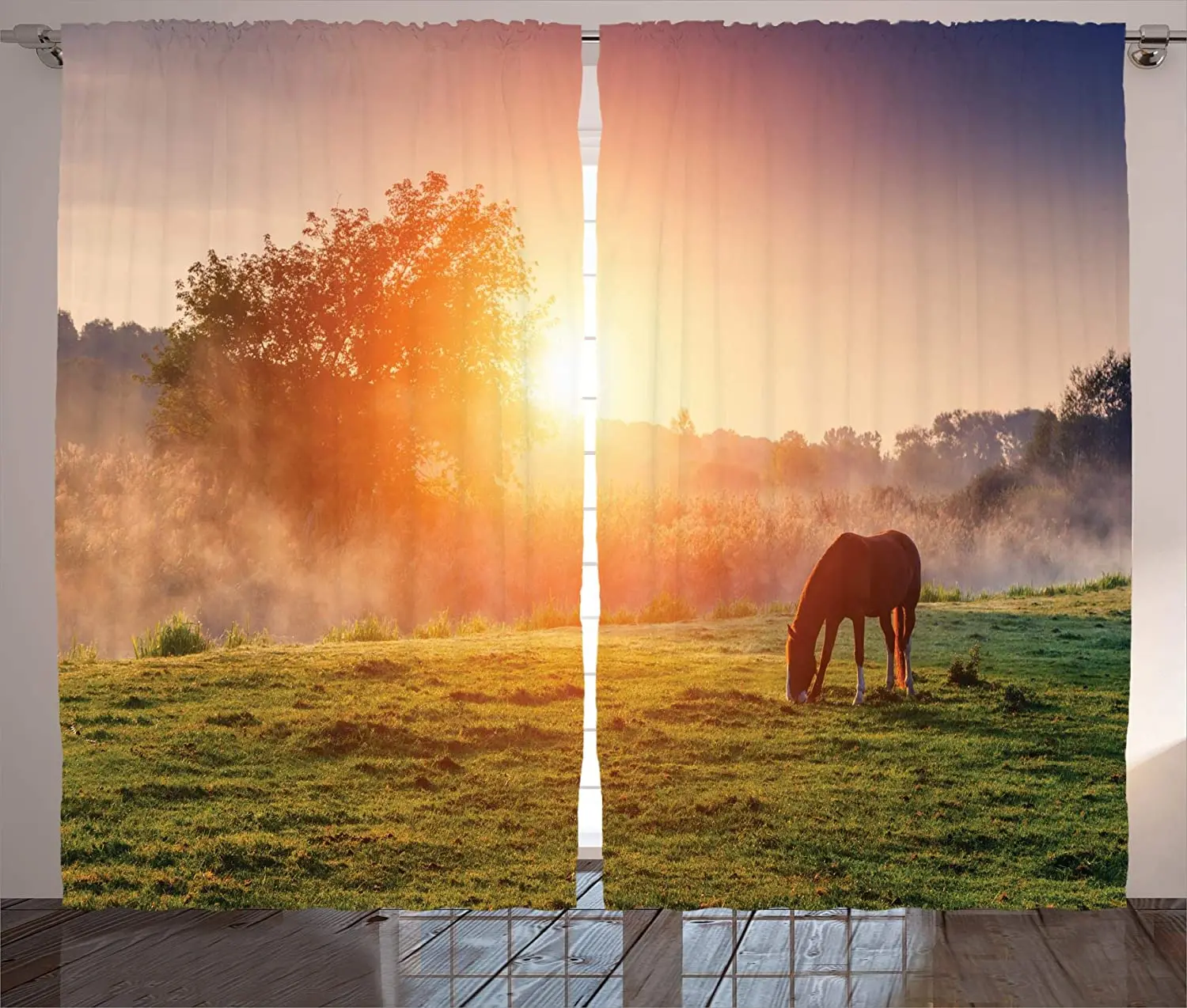 Занавески в деревенском стиле лошади пастбище на солнце солнцезащитные лучи