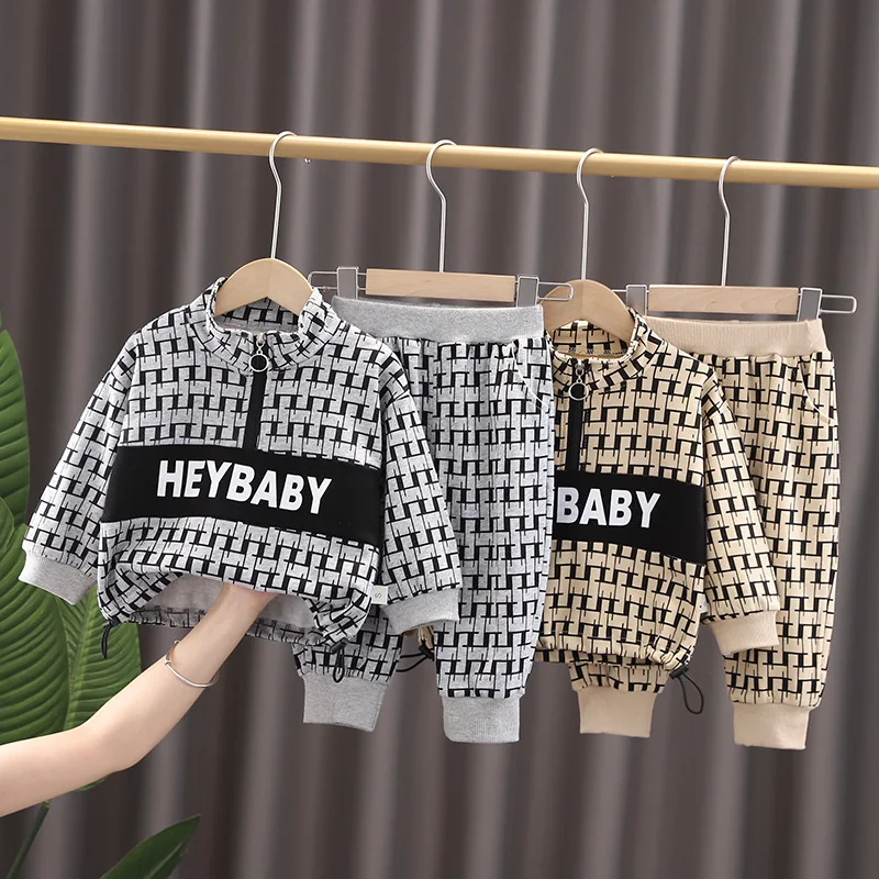 

Childrens Autumn Winter Clothing Suits 2021 New Baby Boys Fashion Handsome Geometry Sets Toddler Letter Coat+Pants Girls Clothes