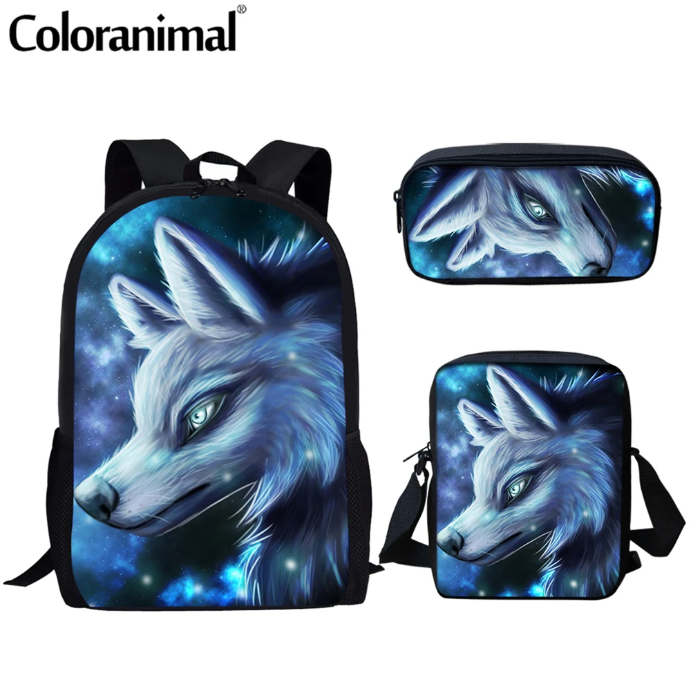 

3 шт., Детский комплект из рюкзака и сумки с рисунком волка