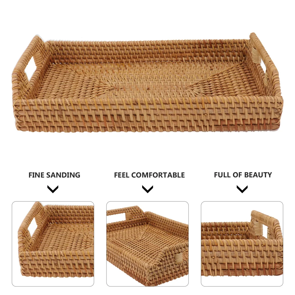 

1pc Fruit Dessert Service Tray Food Plate Food Place Tray Rattan Woven Tray