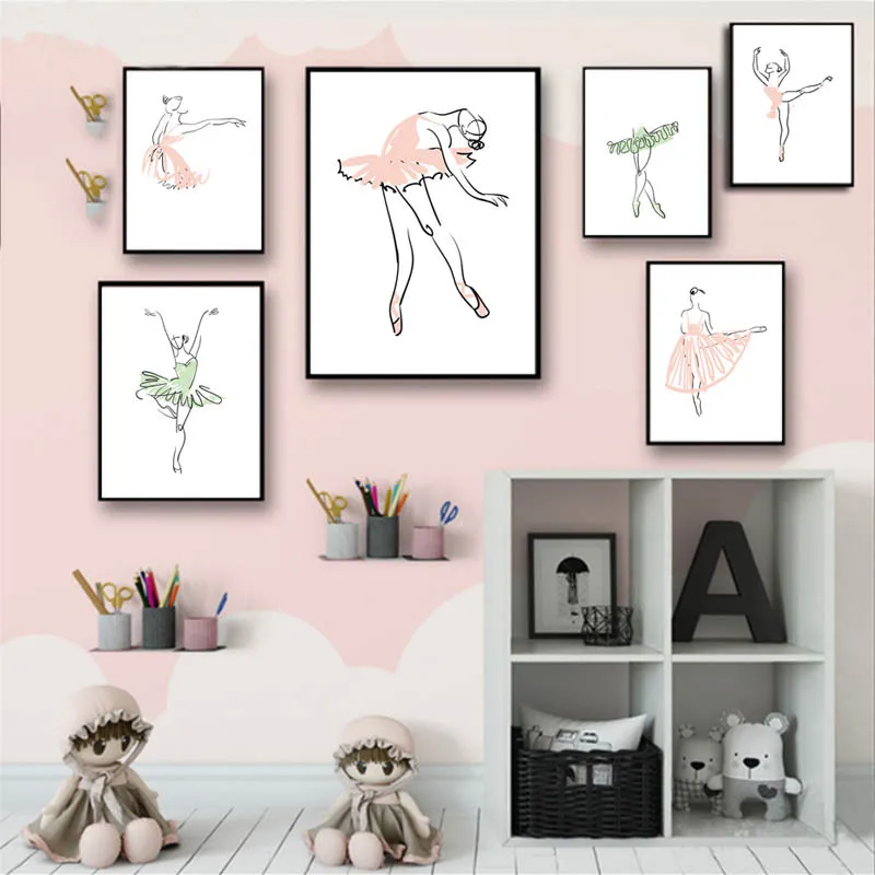 Абстрактная балерина принт одна линия рисунок тела искусство холст живопись