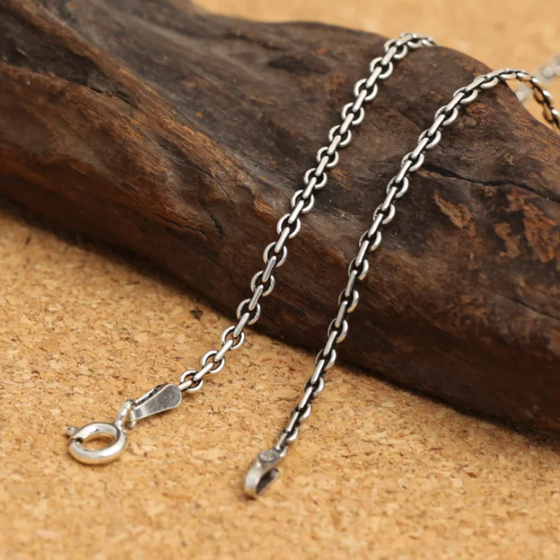 

S925 Sterling Silver Vintage Round Buckle Cross Chain Necklace Woman men Thai Silver fashion Close Round Chian Necklace jewelry