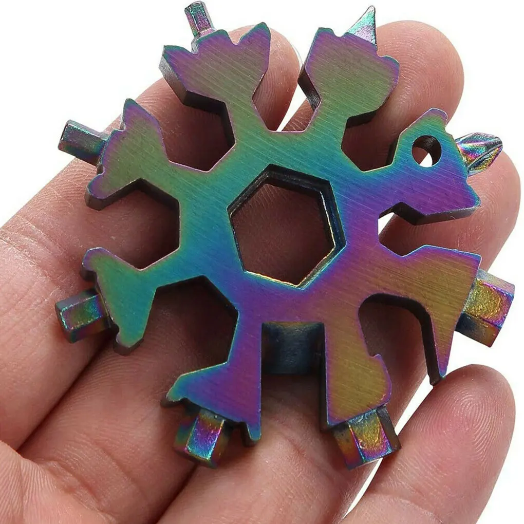 

Mini 18 In 1 Multifunctional Snowflake Tool Spanner Hex Wrench Snowflake Tool Card Screwdriver Outdoor Hike Key Ring Key Chain
