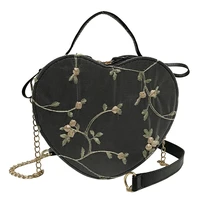 heart shaped leather chain messenger bags crossbody clutch small bag floral embroidery handbag purse round shape shoulder bag