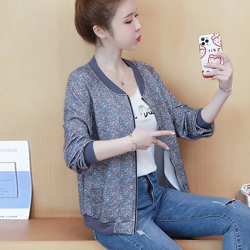 

2021 Korean Spring Women Print Jacket Long Sleeve Short Baseball Coats Women Casual Slim Ladies Zipper Jackets Outwear Clothes