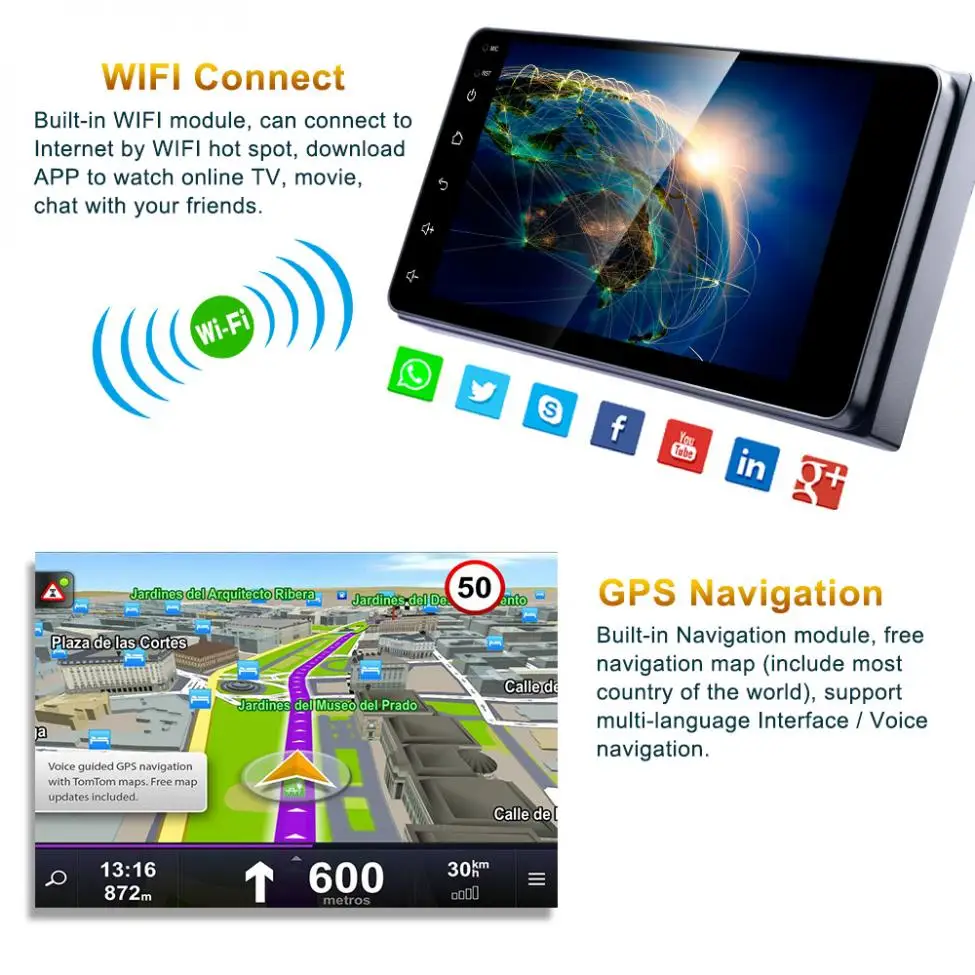 7-дюймовый 2 DIN четырехъядерный Android 8 1 Bluetooth емкостный сенсорный экран MP5 GPS плеер