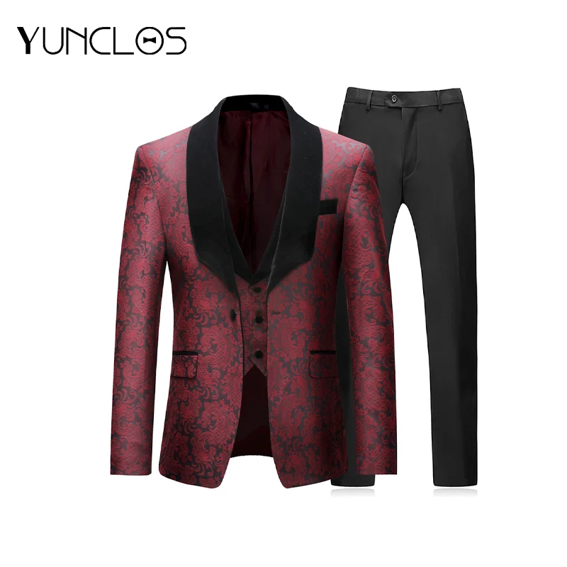 Мужские костюмы из 3 предметов красного вина деловой мужской свадебный костюм