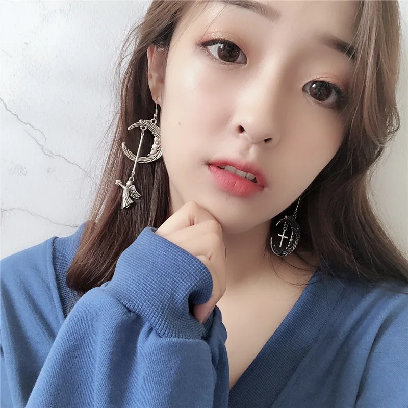Новинка 2019 корейские серьги в стиле панк массивные Асимметричные висячие виде