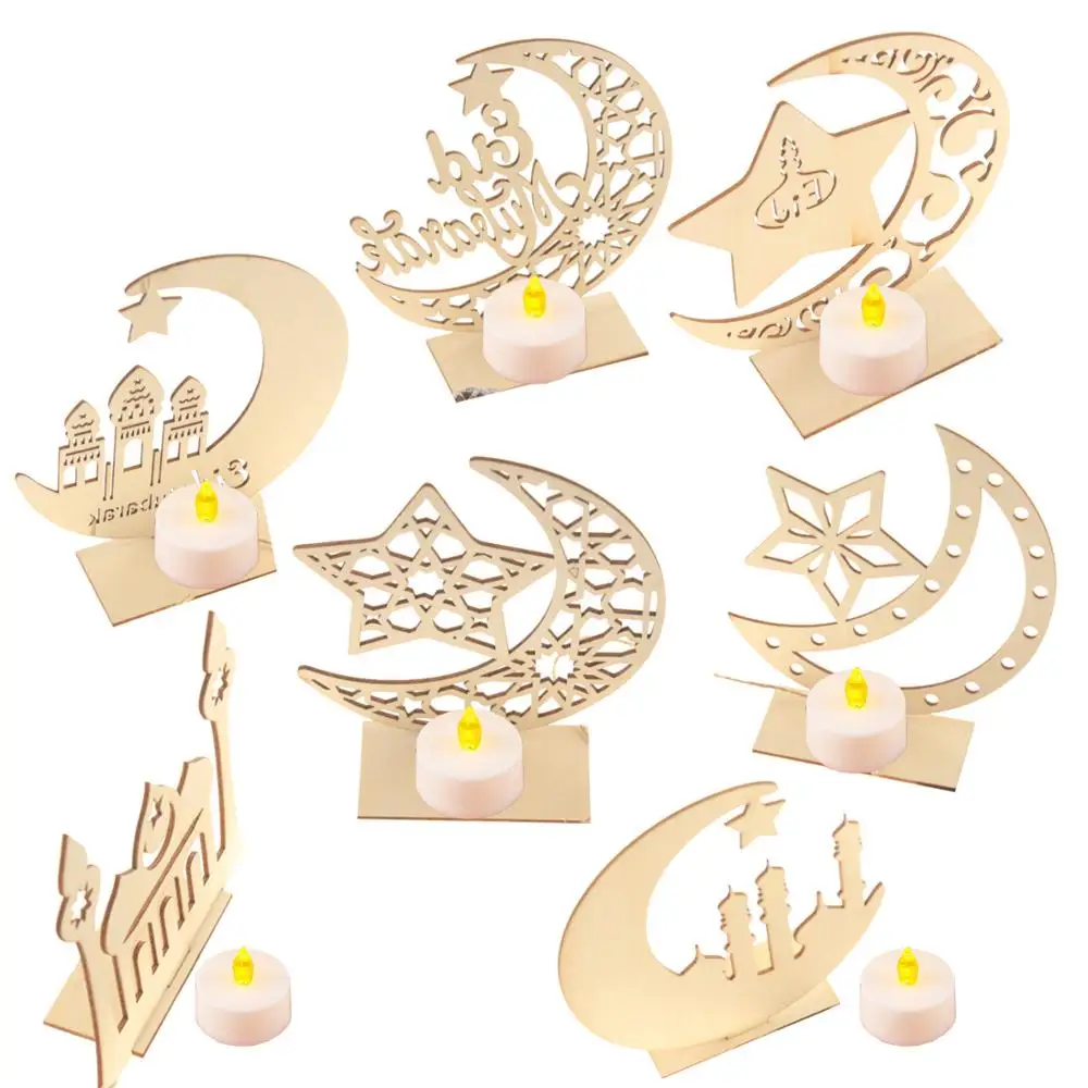 

EID MUBARAK Wooden Muslim Palace With LED Light Ramadan Decoration Islamic Muslim Party Decor Eid Al Adha Islam Decor for Home