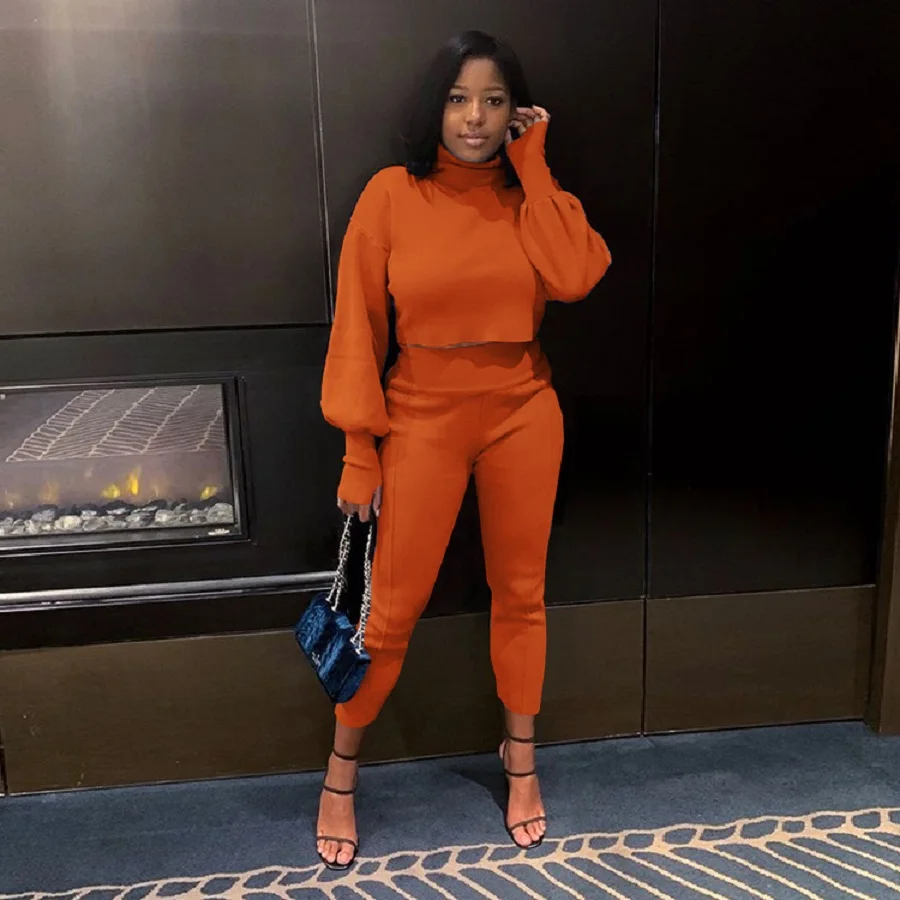 

Women's winter long-sleeved solid color warmth thick round neck temperament commuter 2 piece suit