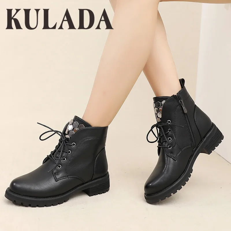 Женские ботильоны KULADA со шнуровкой теплые меховые плюшевые стельки Классическая