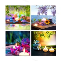 purple orchid flower bamboo stone 4 pieces art work canvas prints zen art wall decor spa massage treatment painting