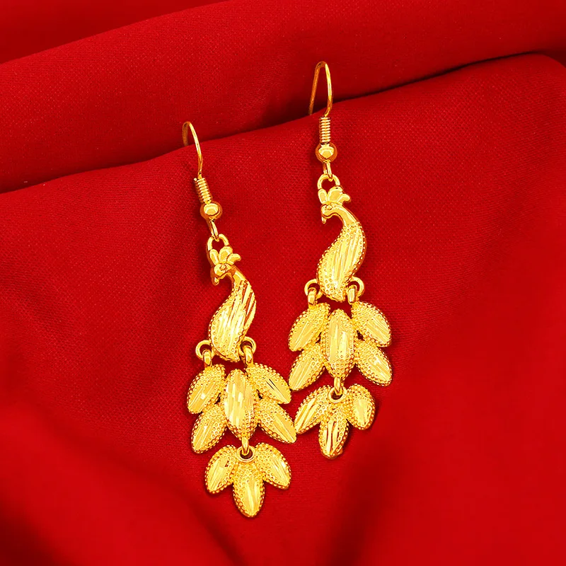 

Sexy Peacock Dangle Earrings Yellow Gold Filled Wedding Party Women Earrings Jewelry Drop Shipping