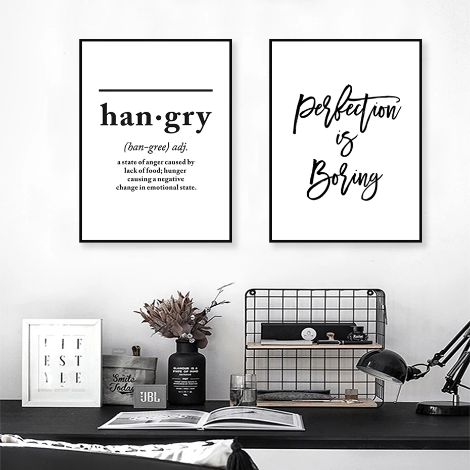 Минималистичные Голодные буквы картины на холсте черные и белые цитаты постеры