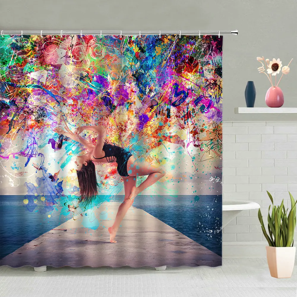 

Sexy Girl Shower Curtain Dance Long Hair Woman 3d Printed Waterproof Bathroom Accessories Set Wall Hanging Curtains Screen Decor