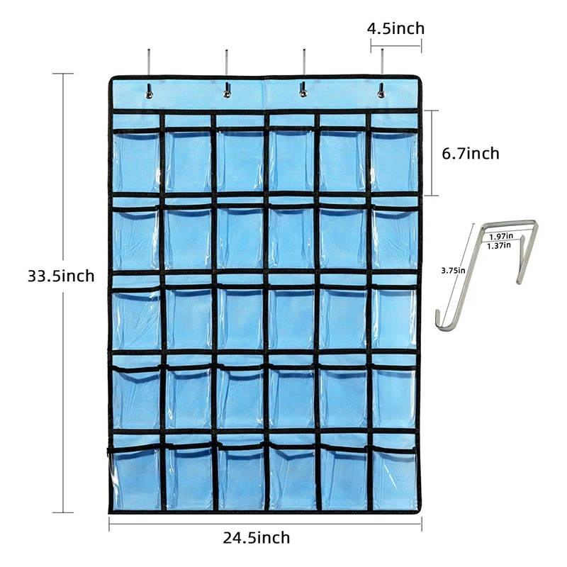 

Pocket Chart for Calculator Holder, 30 Pocket Charts for Classroom 33.5 x 24.5 Inch Hanging Cell Phone Organizer