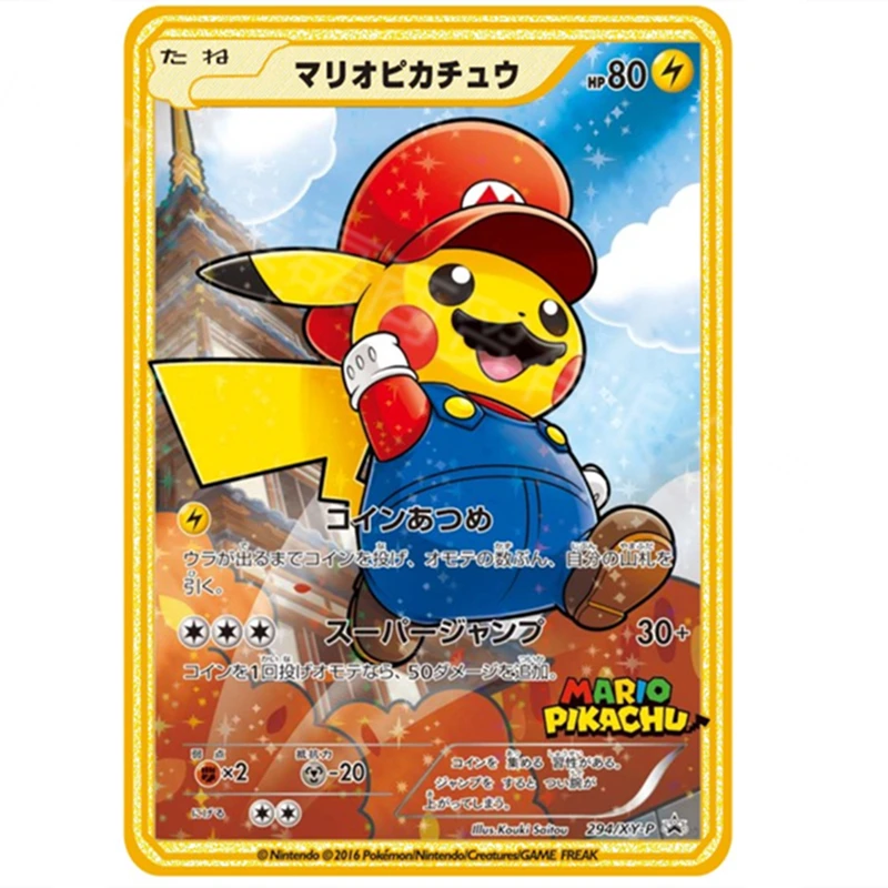 

Japanese Pokemon Cards Gold Metal Anime Super Game Collection Cosplay Mario Transform Pikachu Cards Toys Children Christmas Gift