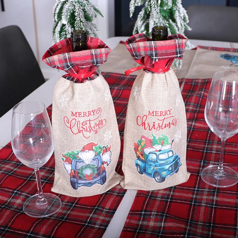 

Christmas Sweater Wine Bottle Cover with Drawstrings, Reusable Wine Bags for Holiday Party Xmas Table Home Decoration
