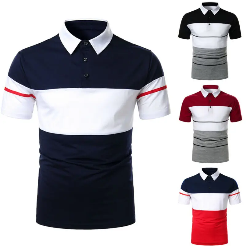 

New Fashion Men's Lapel Short Sleeve Top Fit Slim T-shirt Tee Shirt Tops Casual