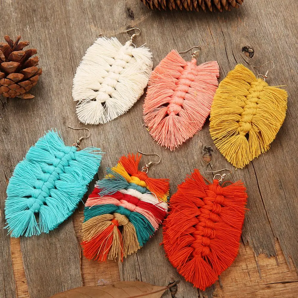 

Louleur 2021 New Design Bohemian Style Leaf Shape Tassel Earrings For Women Fashion Fishbone Boho Female Dangle Drop Earrings