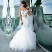 mermaid wedding dresses 2020 v neck appliques wedding gowns lace tulle long sleeves bride dress vestido de noiva