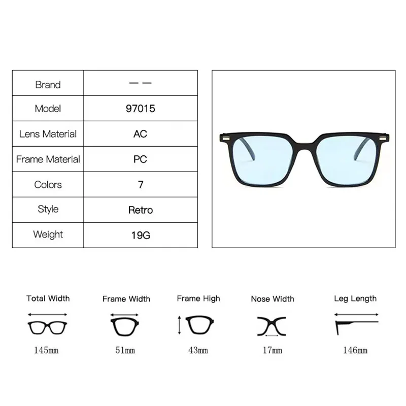 

New fashion square retro Colorful Ocean Blue Sunglasses Ladies square luxury Outdoor Street Shooting Glasses Men Driving Mirror